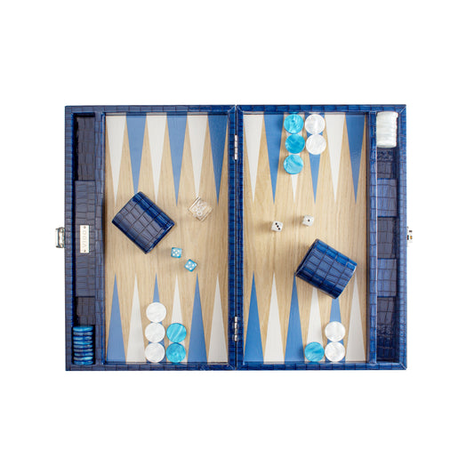 Navy-Blue Crocodile Wooden Backgammon - VIDO USA
