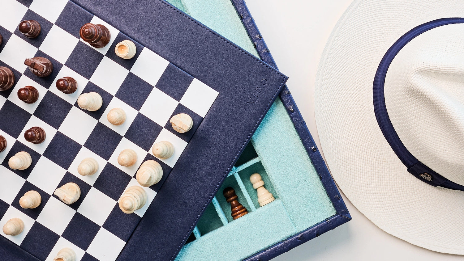 Navy Blue Ostrich Chess Set - VIDO USA