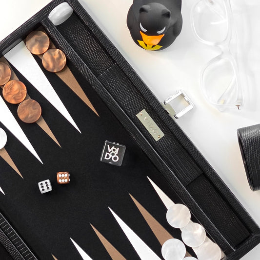 Jet Black Lizard Medium Backgammon - VIDO USA