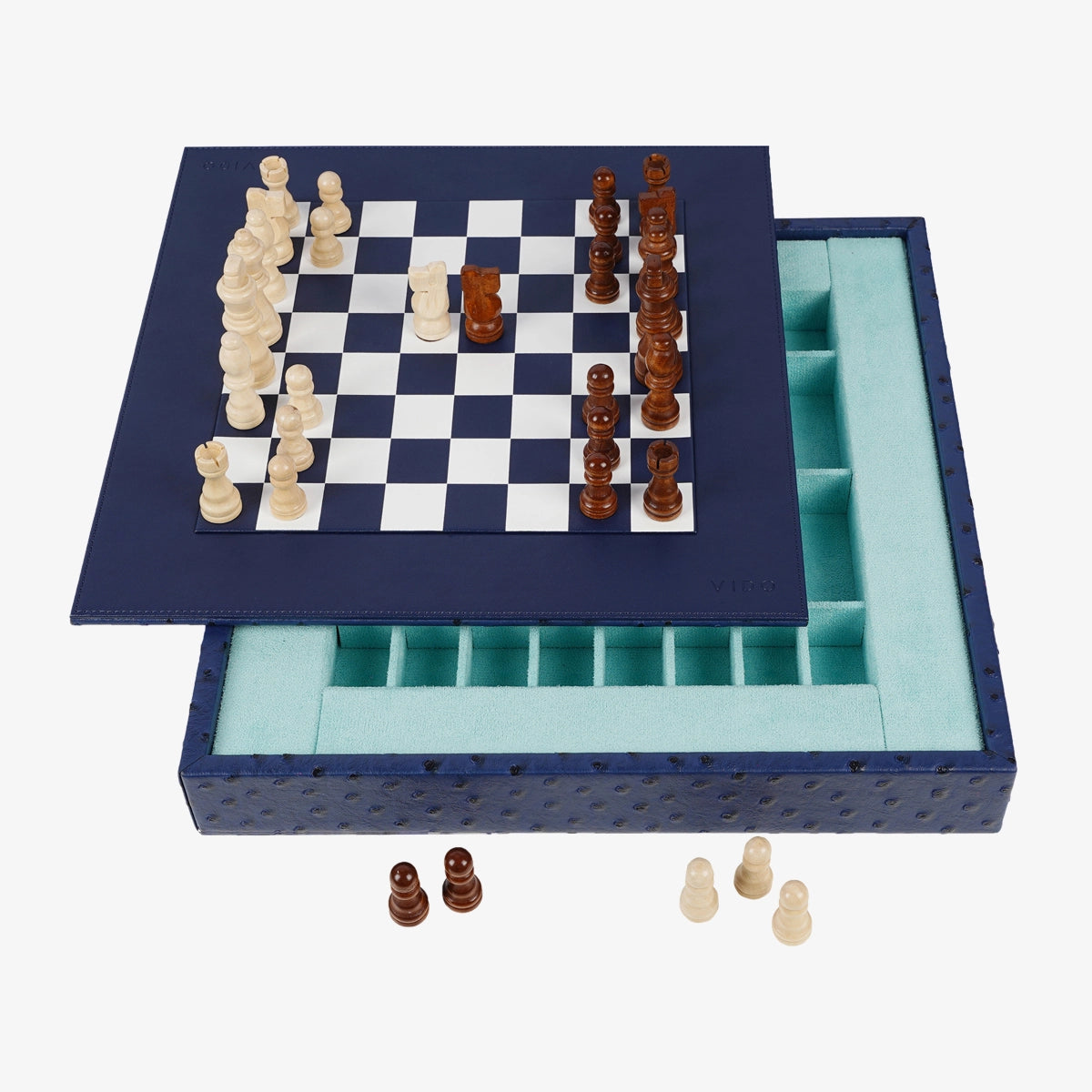 Navy Blue Ostrich Chess Set - VIDO USA