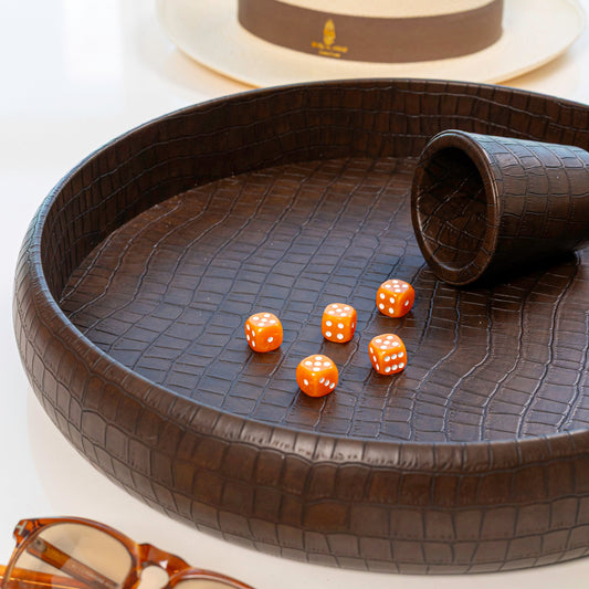 Dark Brown Crocodile Dice Tray
