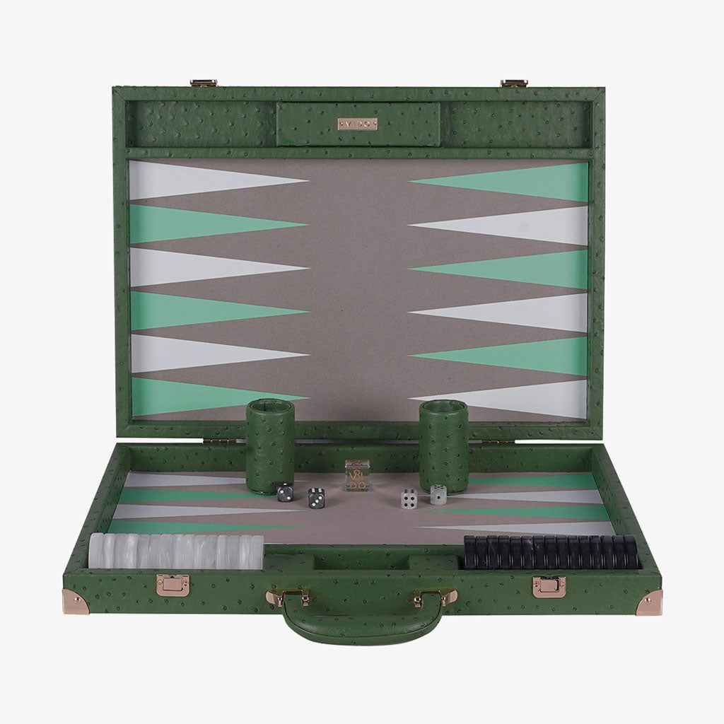 Forest Green Ostrich Large Backgammon - VIDO USA