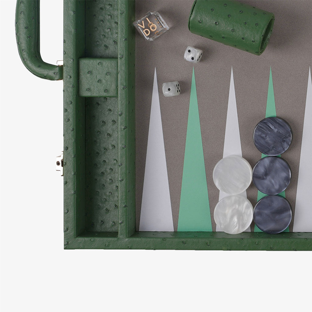 Forest Green Ostrich Large Backgammon - VIDO USA