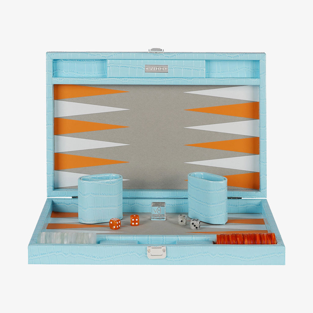 Aquamarine Crocodile Medium Backgammon - VIDO USA