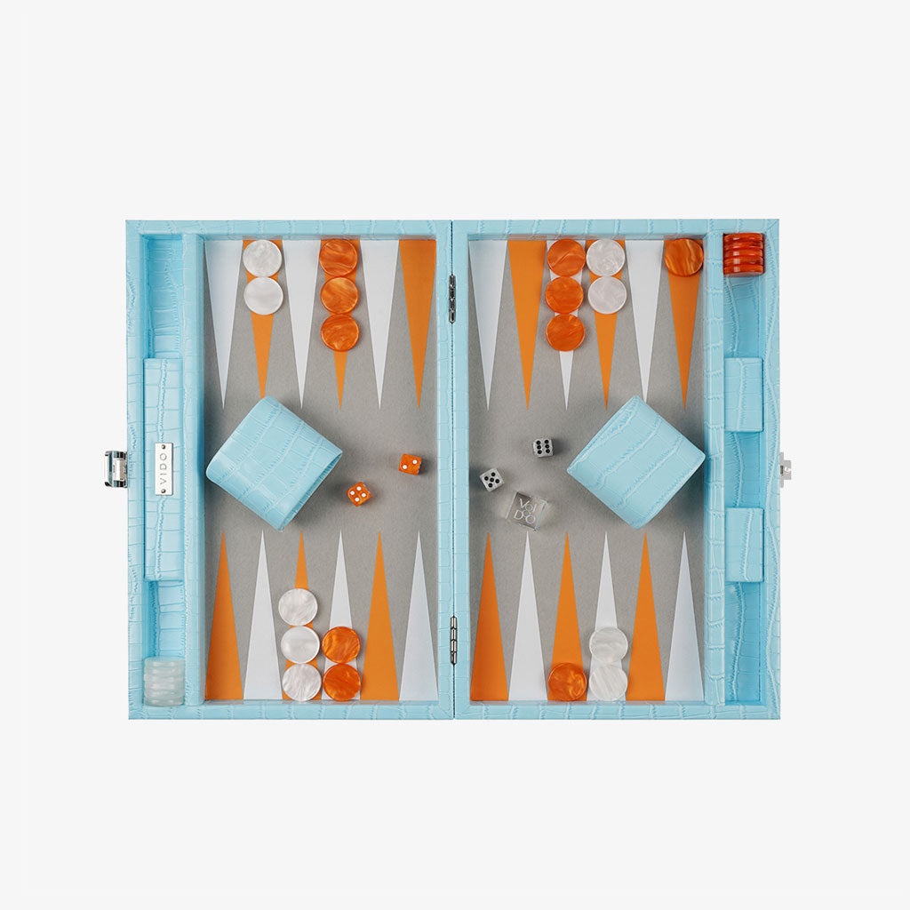 Aquamarine Crocodile Medium Backgammon - VIDO USA