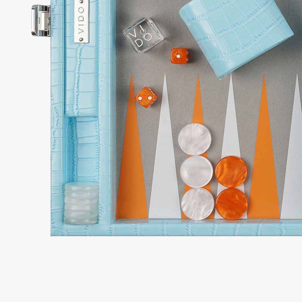 Aquamarine Crocodile Medium Backgammon - VIDO USA
