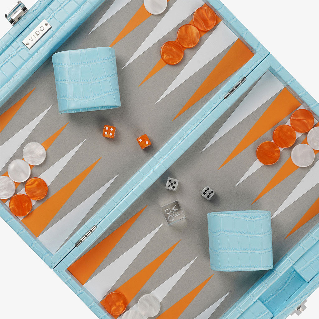 Aquamarine Crocodile Medium Backgammon - VIDO USA