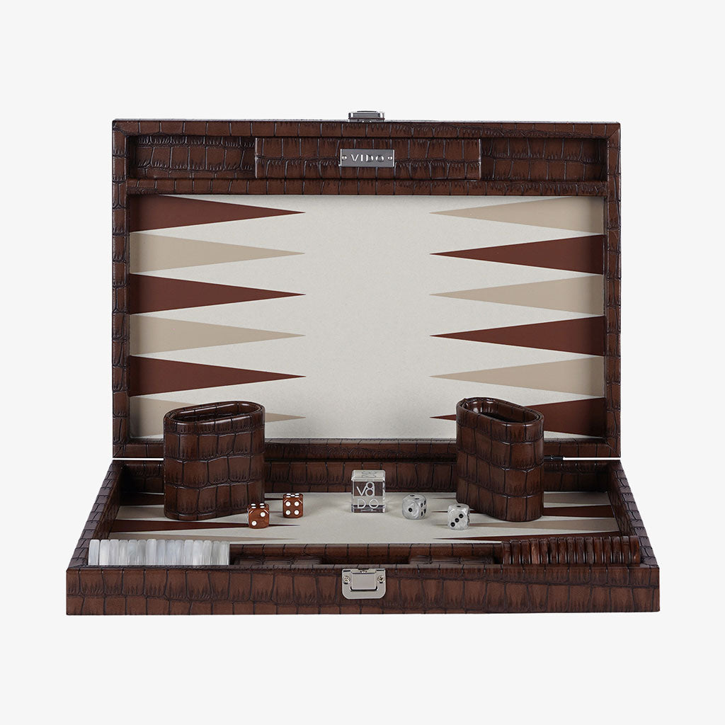 Patinated Brown Crocodile Medium Backgammon - VIDO USA