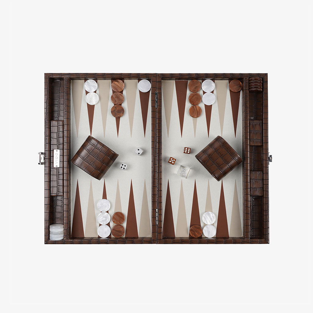 Patinated Brown Crocodile Medium Backgammon - VIDO USA