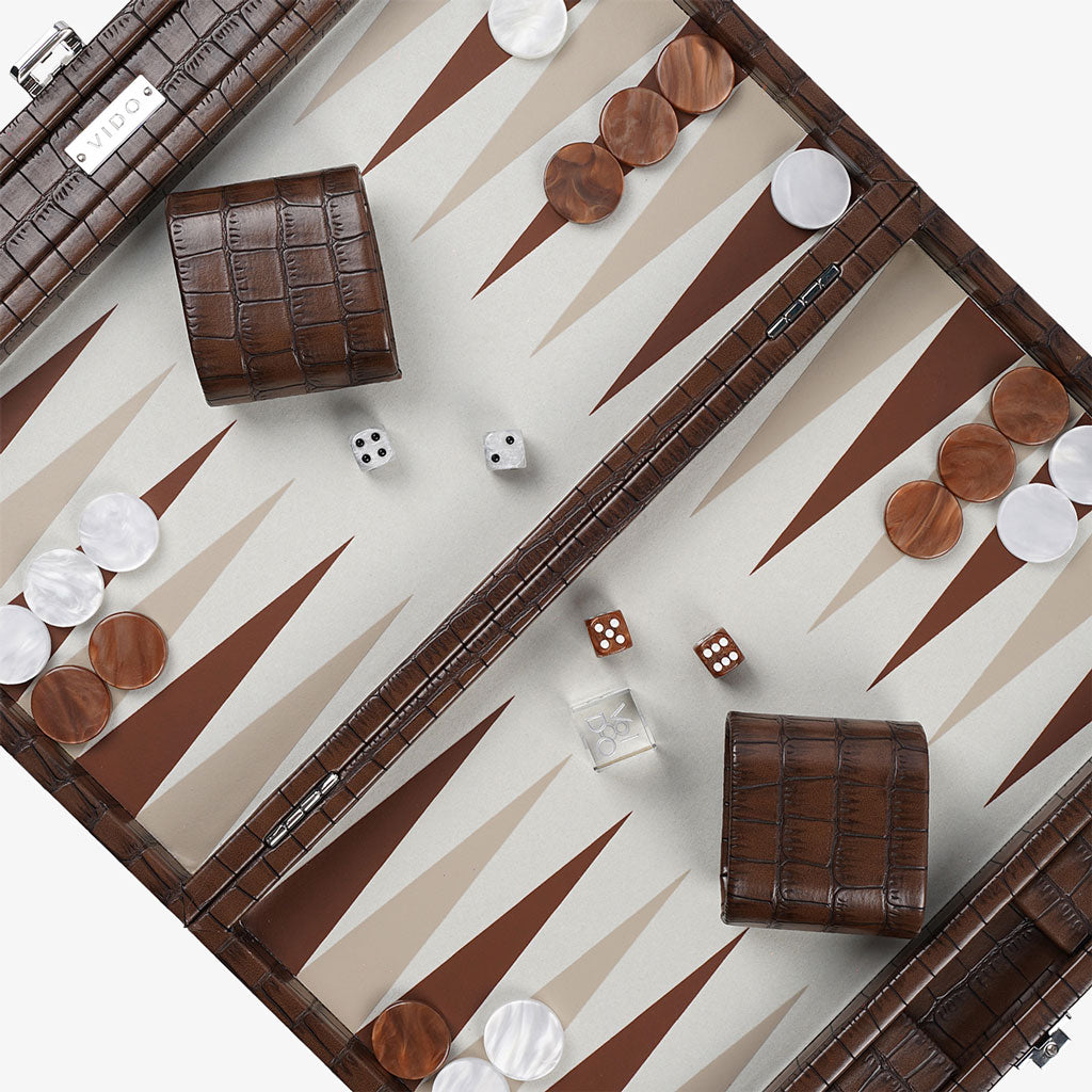 Patinated Brown Crocodile Medium Backgammon - VIDO USA
