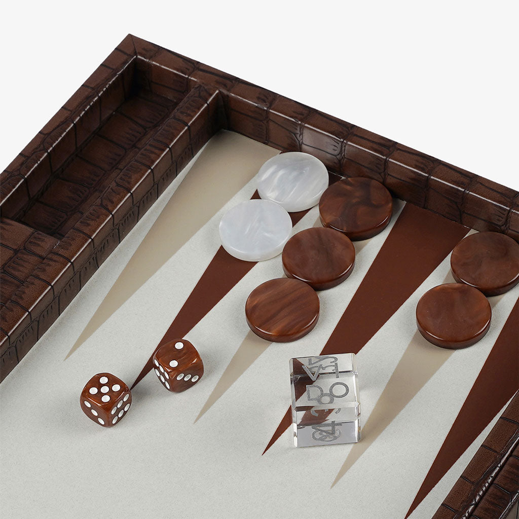 Patinated Brown Crocodile Medium Backgammon - VIDO USA
