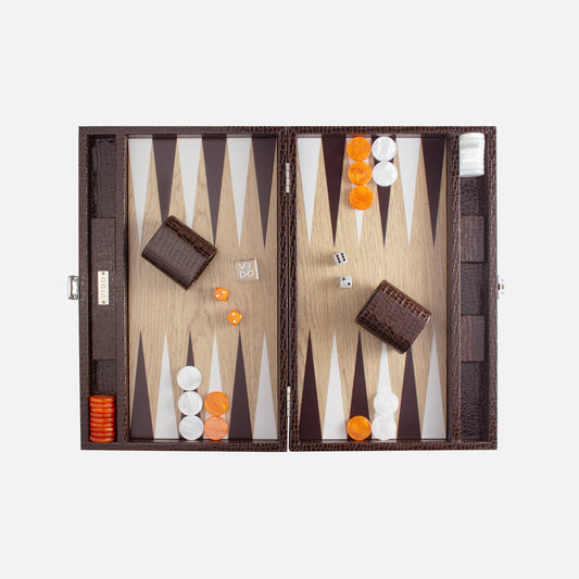 Dark Brown Alligator Wooden Backgammon - VIDO USA