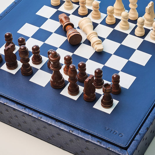 Navy Blue Ostrich Chess Set - VIDO USA
