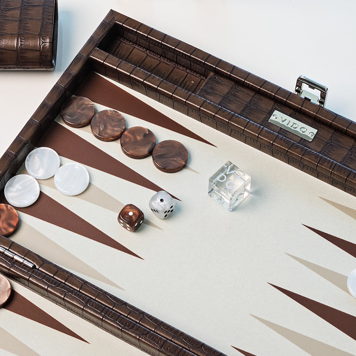 Patinated Brown Crocodile Medium Backgammon - VIDO USA