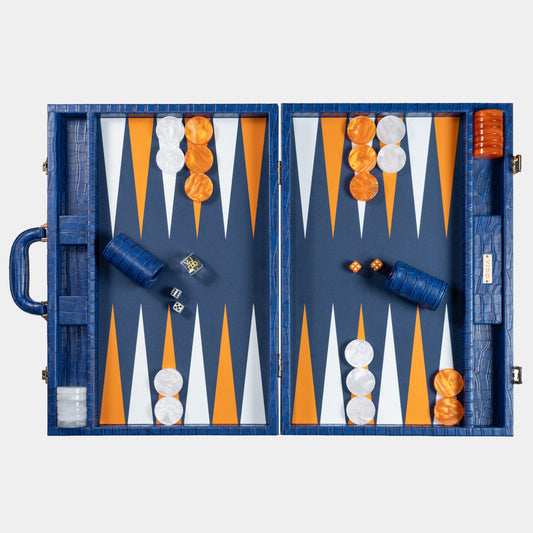 Navy-Blue Alligator Large Backgammon