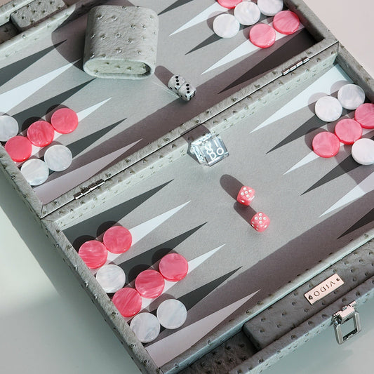 Grey Ostrich Medium Backgammon - VIDO USA