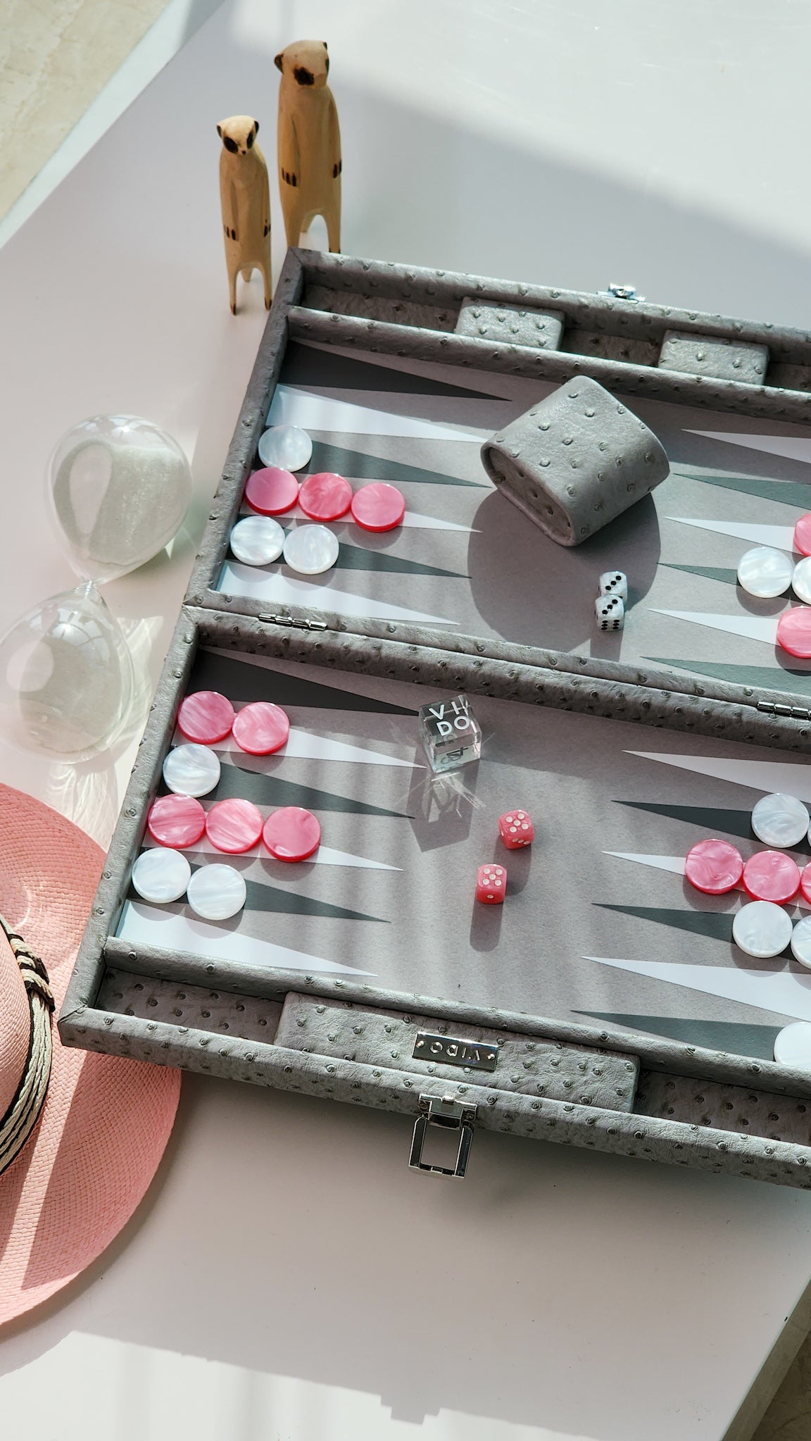Grey Ostrich Medium Backgammon - VIDO USA