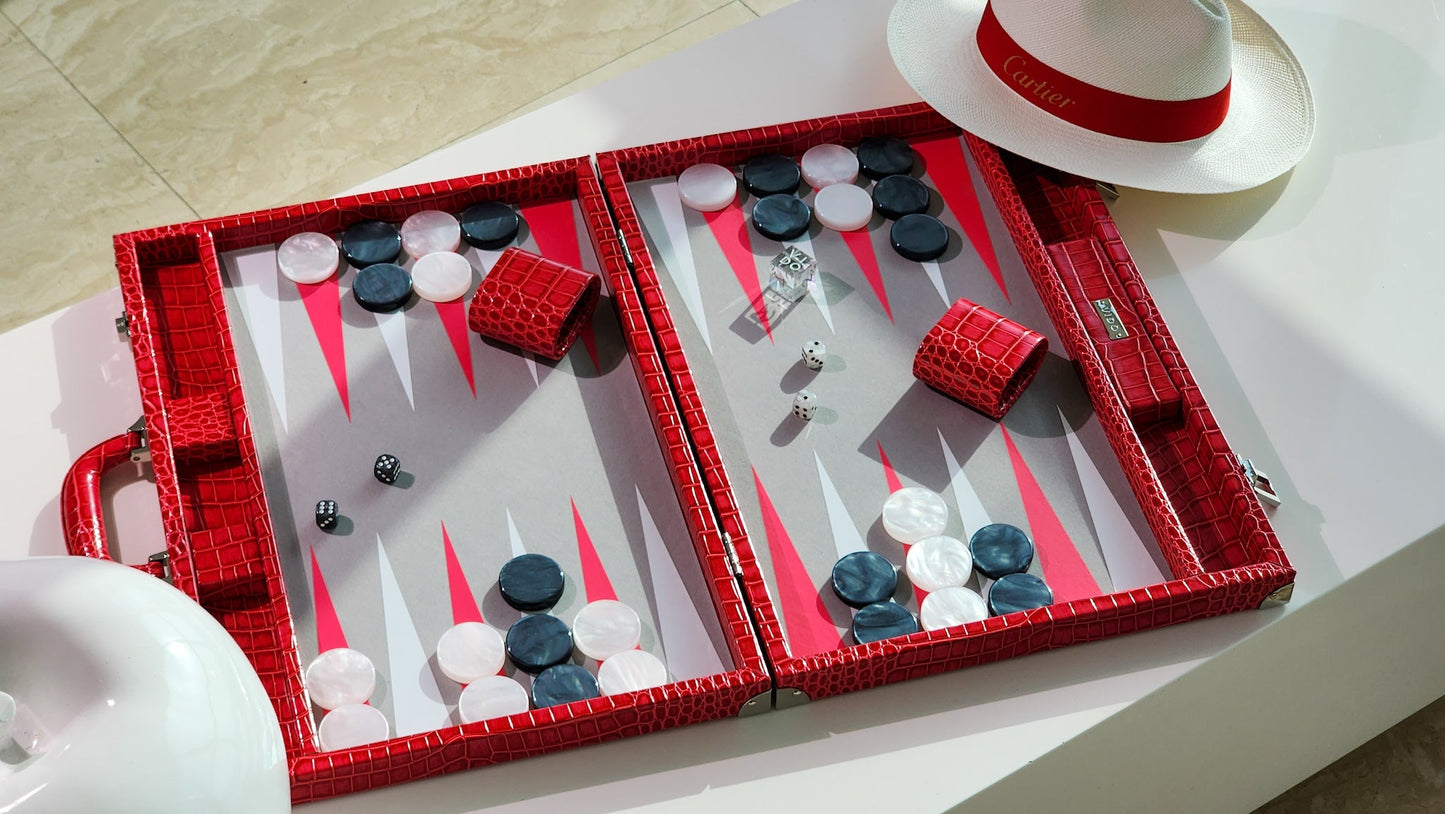 Raspberry Alligator Large Backgammon - VIDO USA