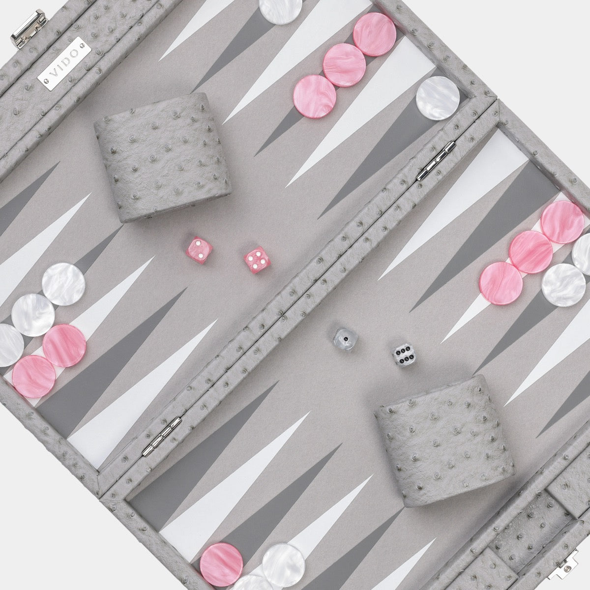 Grey Ostrich Medium Backgammon - VIDO USA