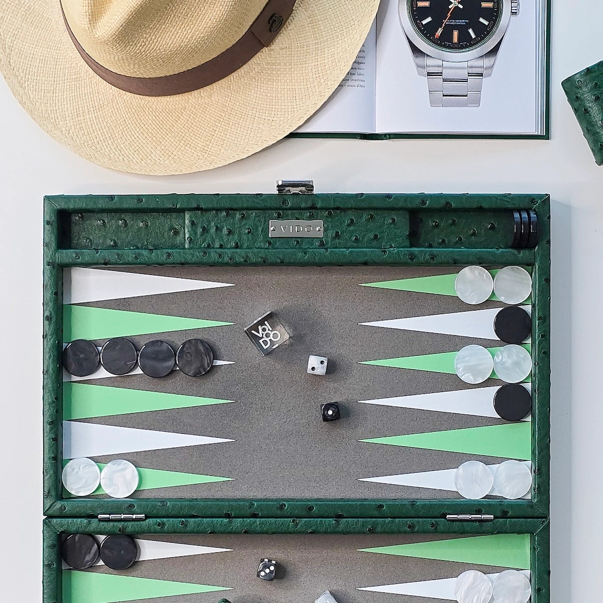 Forest Green Ostrich Medium Backgammon