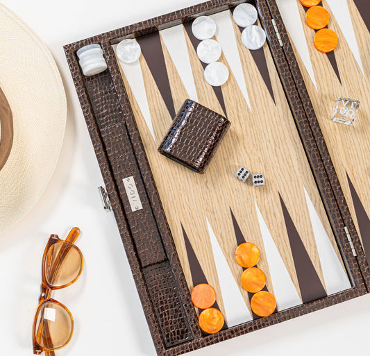 Dark Brown Alligator Wooden Backgammon