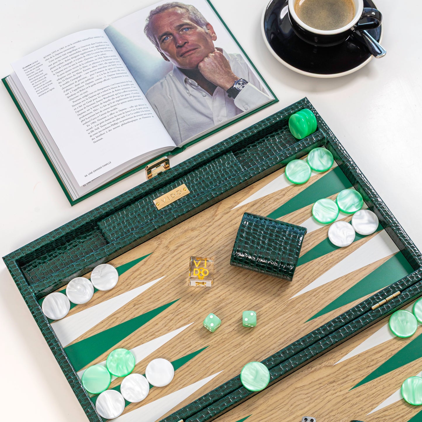 British Green Alligator Wooden Backgammon