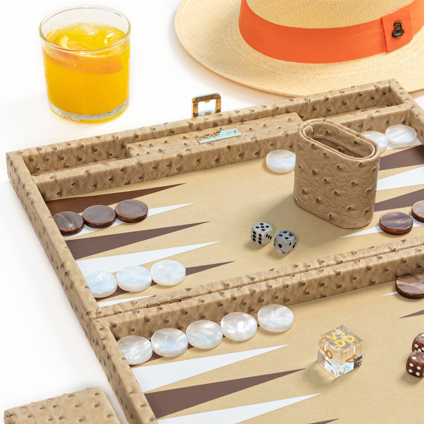 Beige Ostrich Medium Backgammon