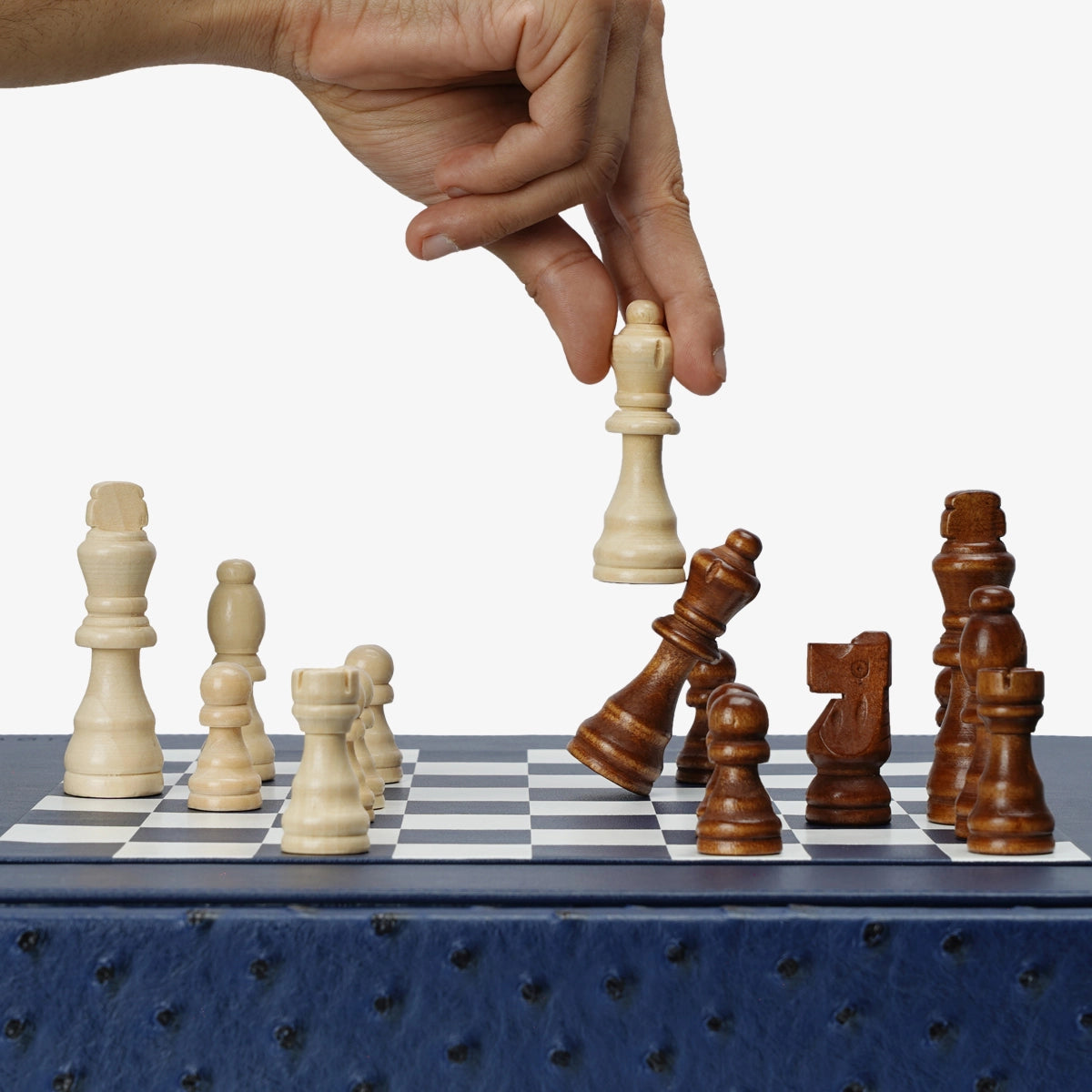Navy Blue Ostrich Chess Set - VIDO USA