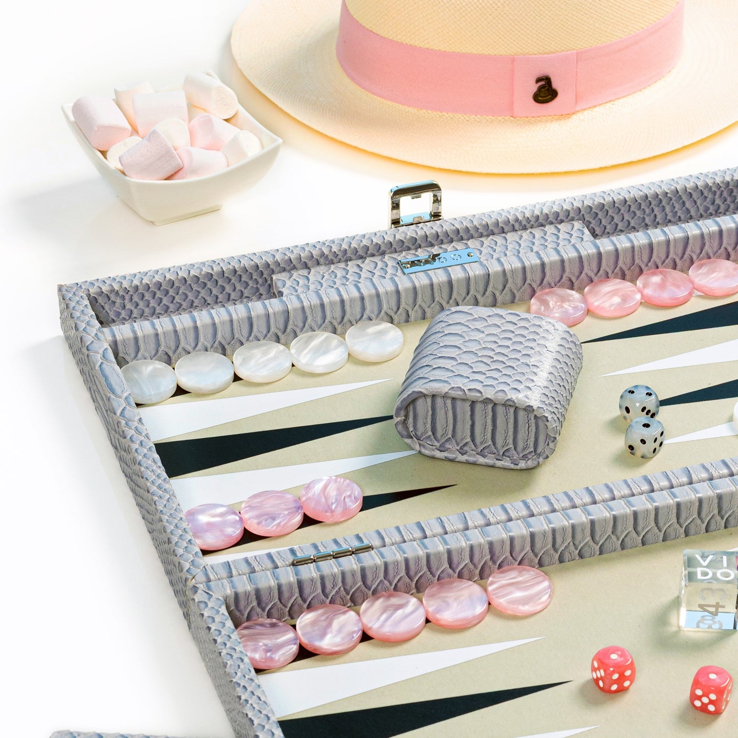 Cool Grey & Pink Snake Medium Backgammon