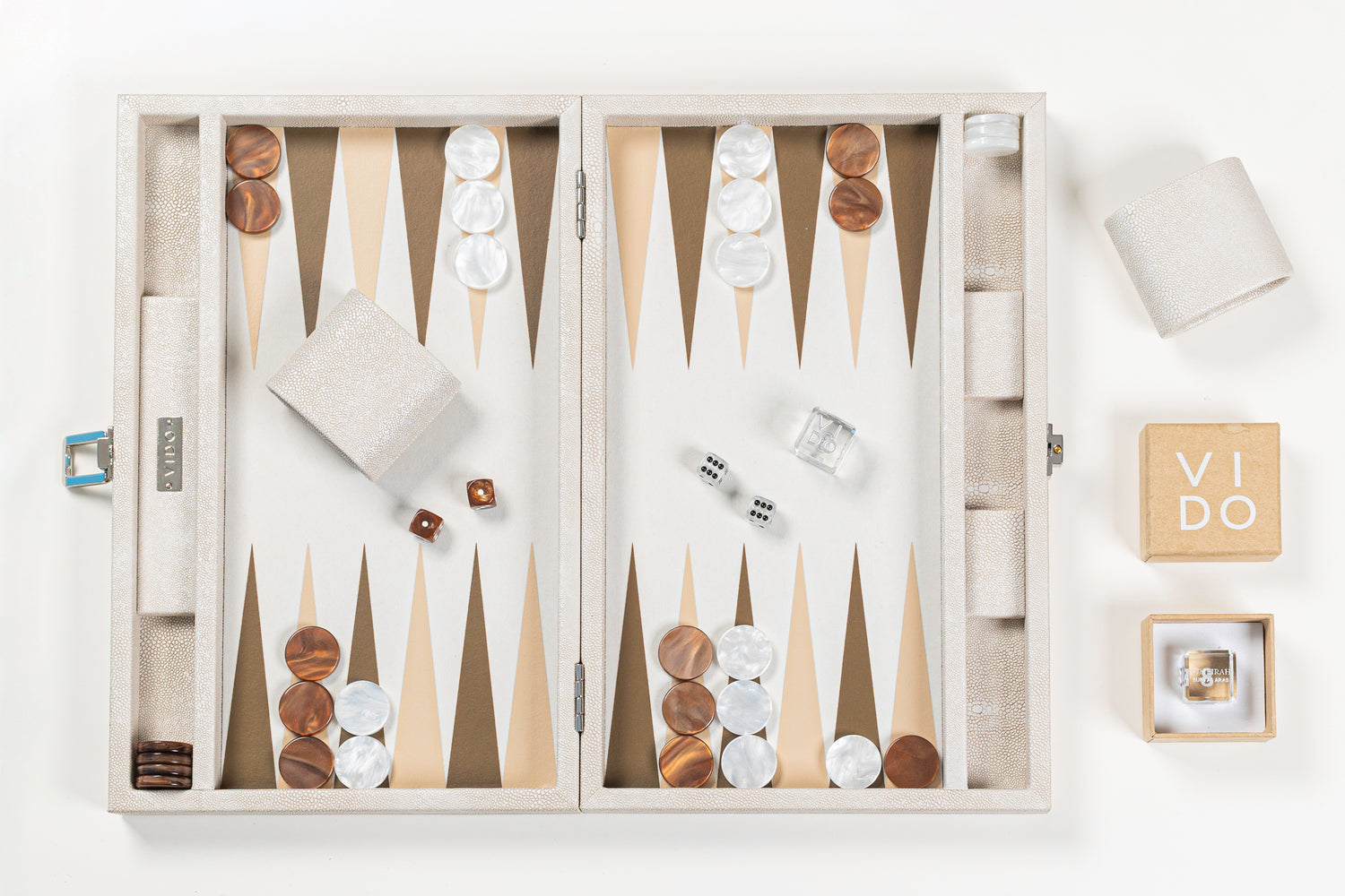 Luxury Backgammon Set with pieces and dice Beige and Brown by VIDO