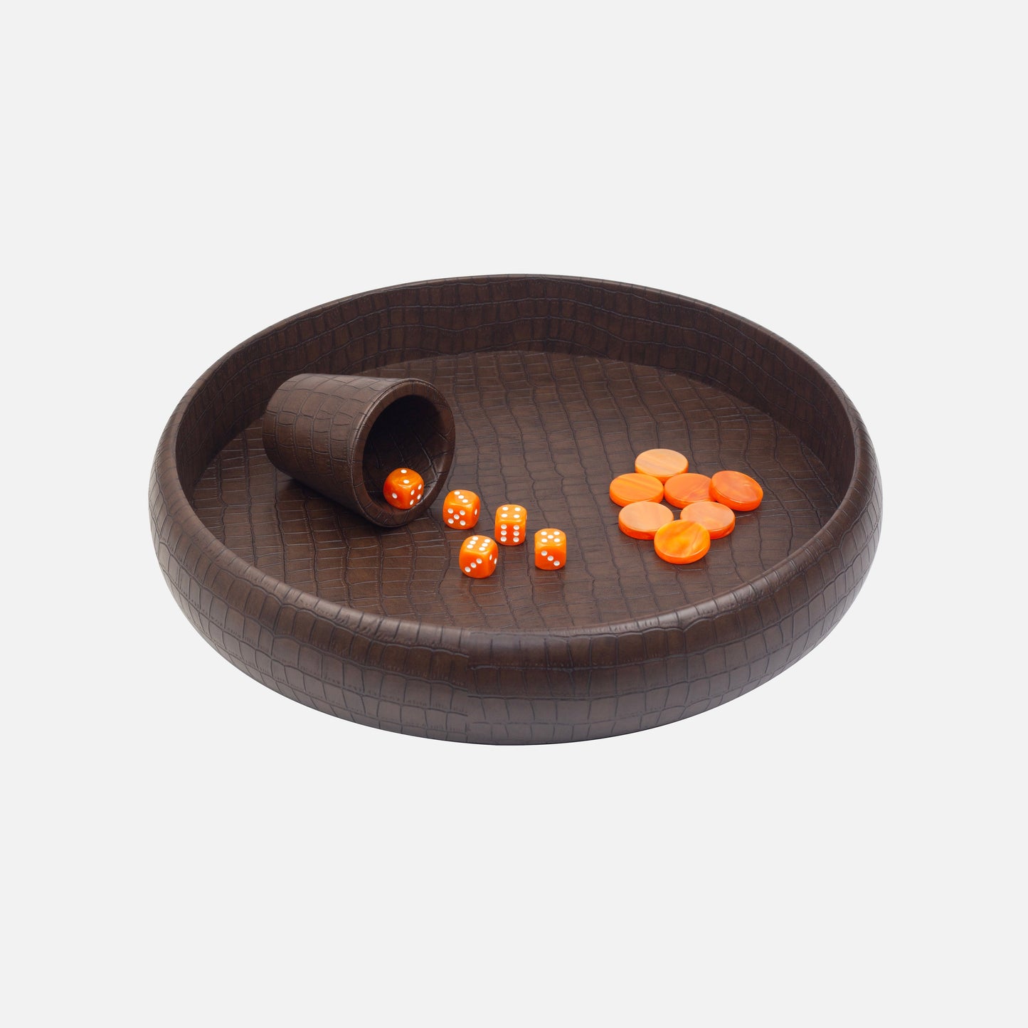 Dark Brown Crocodile Dice Tray