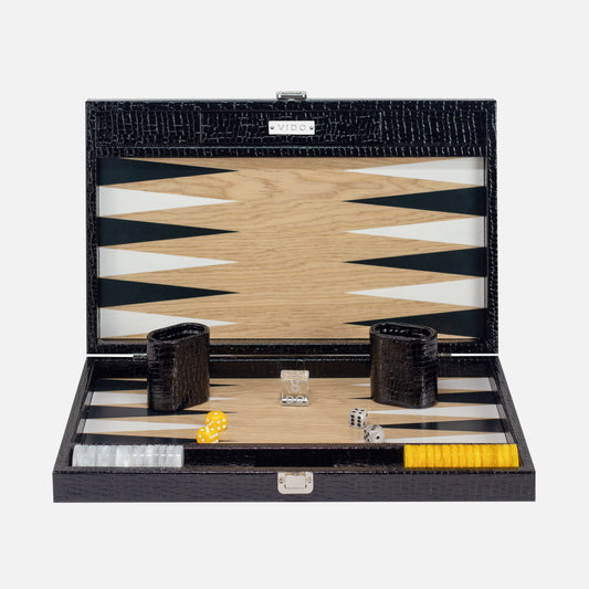 Jet Black Alligator Wooden Backgammon