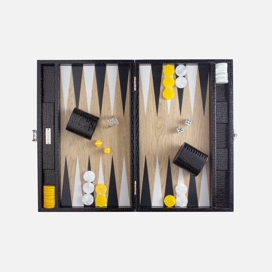 Jet Black Alligator Wooden Backgammon