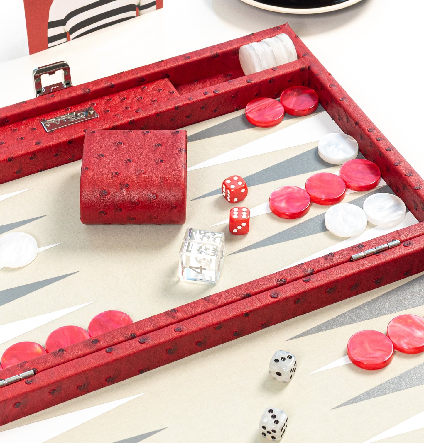 Carmine Ostrich Medium Backgammon