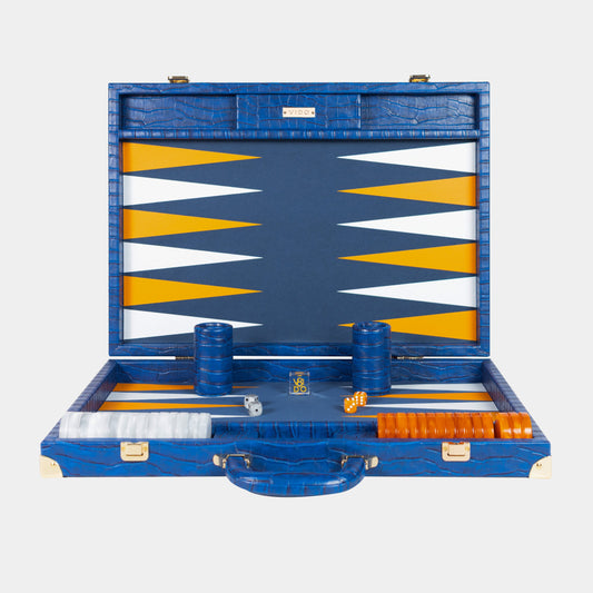 Navy-Blue Alligator Large Backgammon