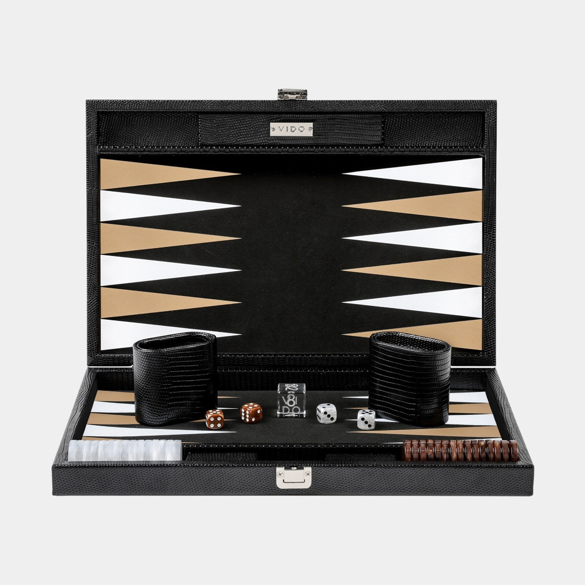 Jet Black Lizard Medium Backgammon - VIDO USA