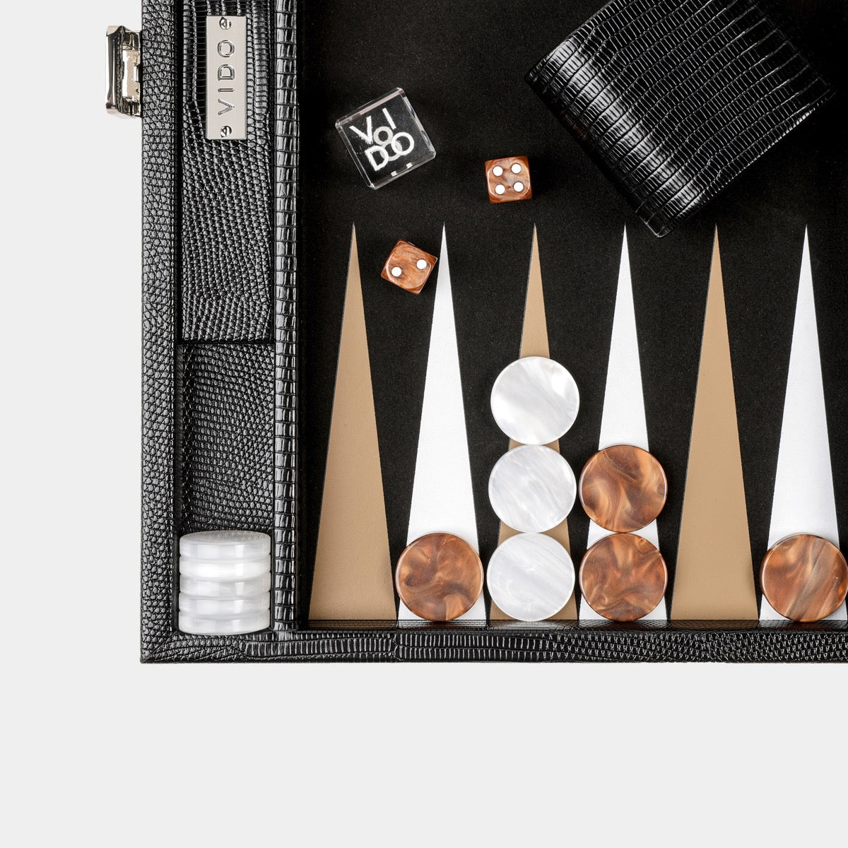 Jet Black Lizard Medium Backgammon - VIDO USA