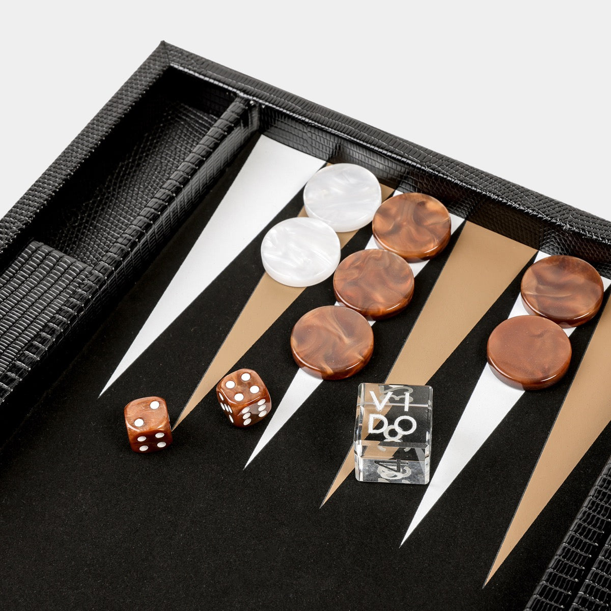 Jet Black Lizard Medium Backgammon - VIDO USA
