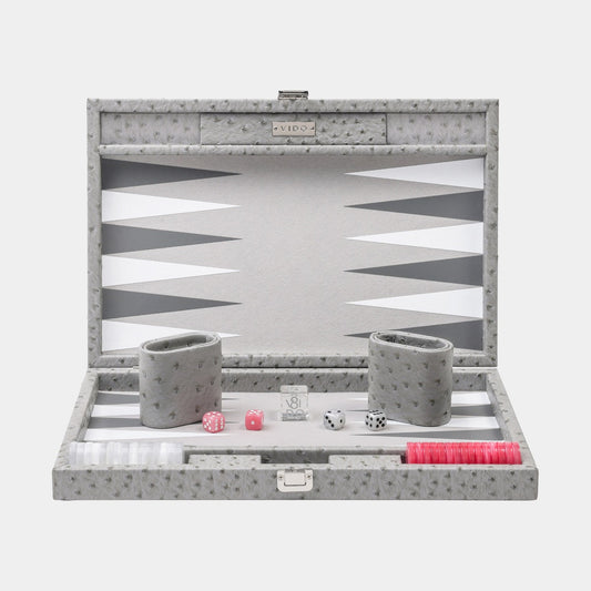 Grey Ostrich Medium Backgammon - VIDO USA